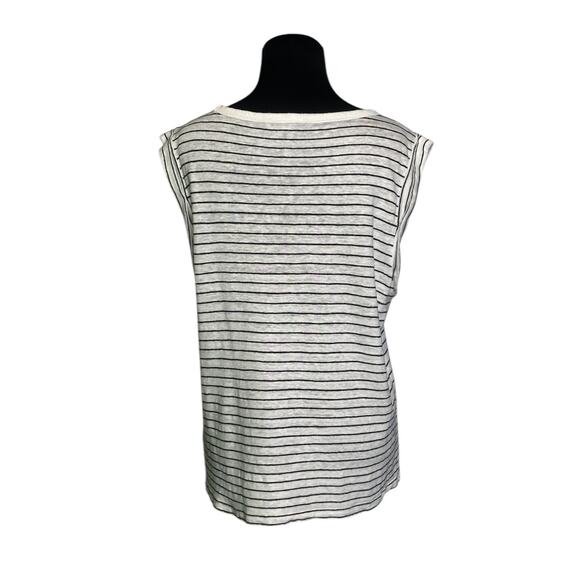 Banana Republic white black stripes linen cap sleeves top size Large - Picture 2 of 10